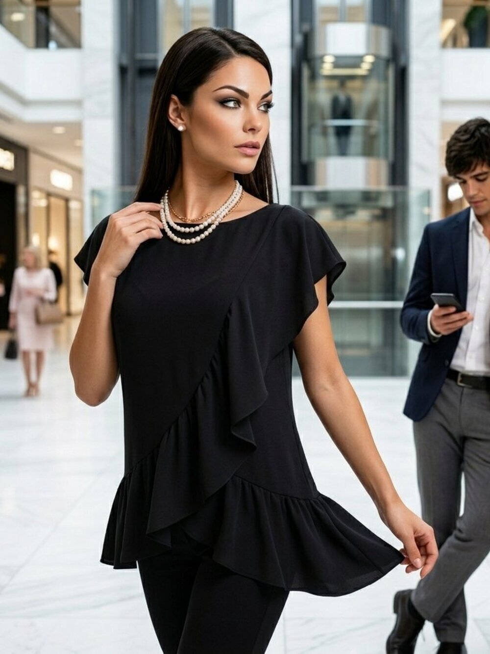 Banana Republic Women Small Blouse Black Sheer Ruffles Top Investment Quiet Lux